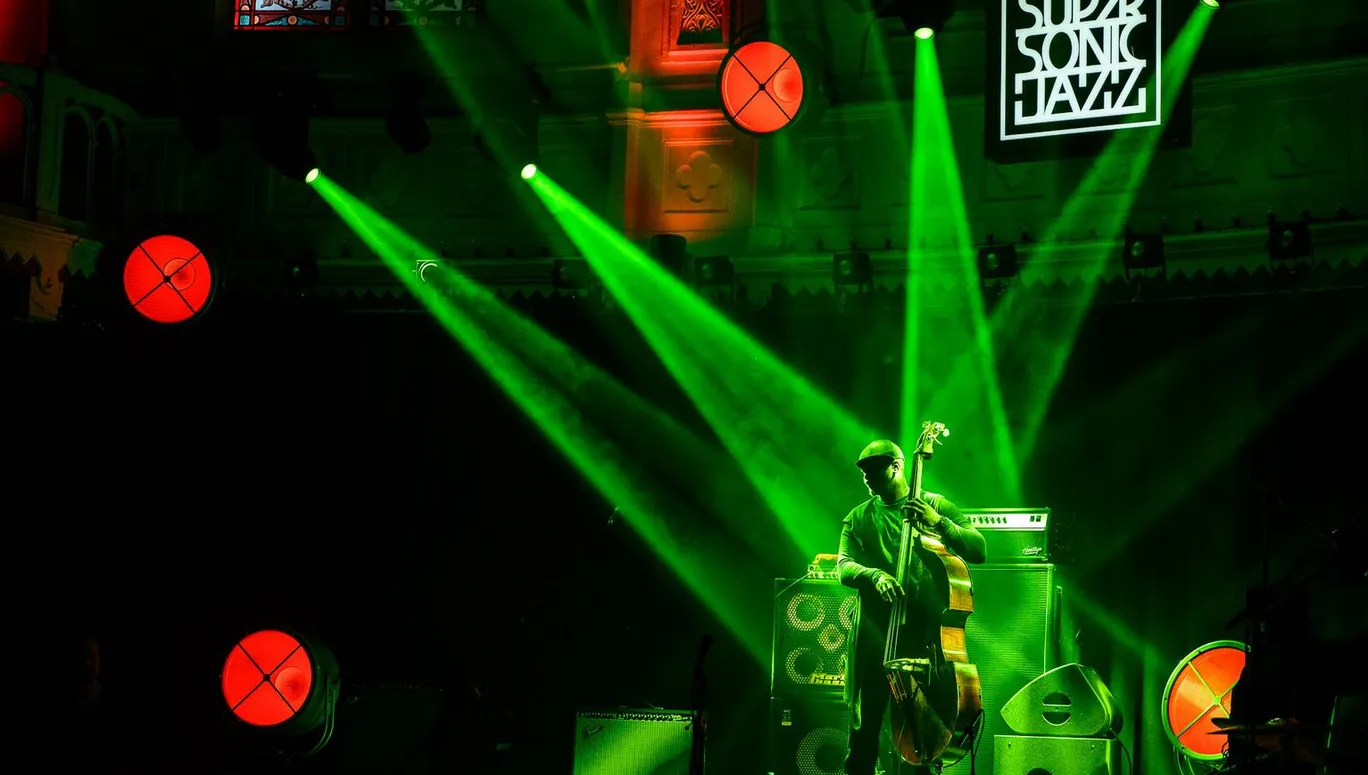 Arists on stage at Super Sonic Jazz Festival 2021 in Paradiso. Nubya Garcia