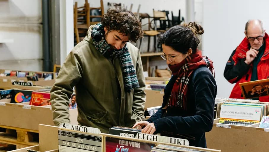 People in the record store looking at records