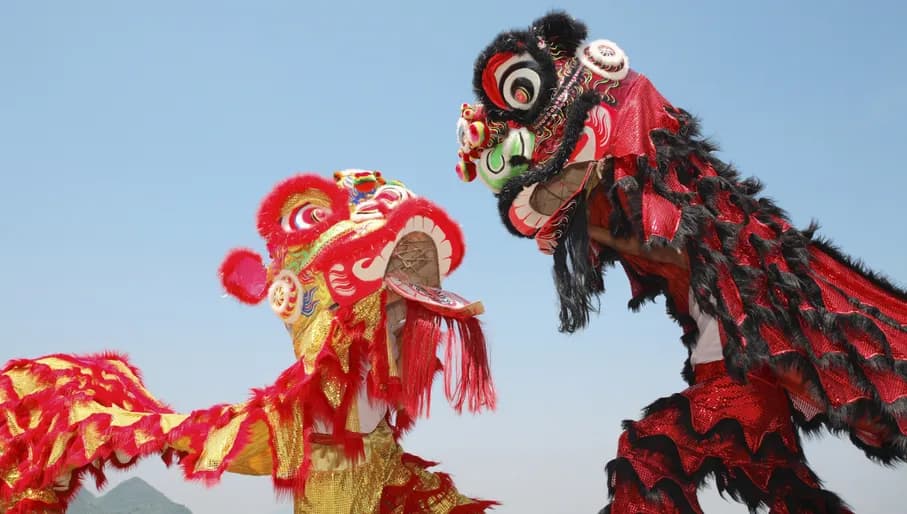 Chinese dragon show on Chinese New Year at night