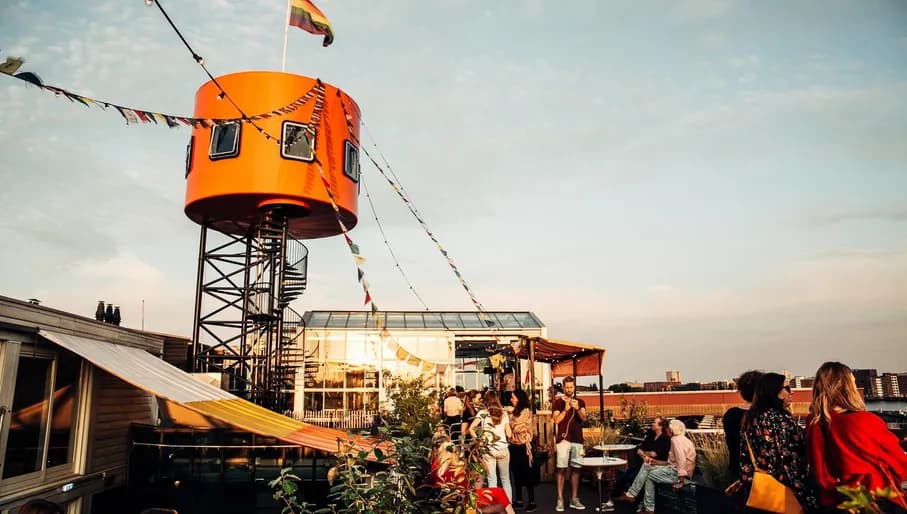 People out at the rooftop terrace