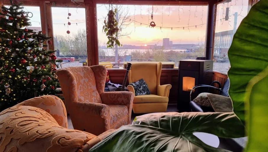 De KerstbraderIJ Christmas tree during sunrise