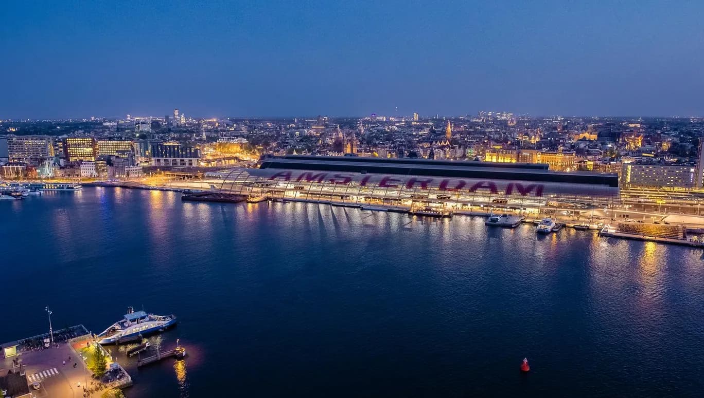 Aerial view Amsterdam Central Station