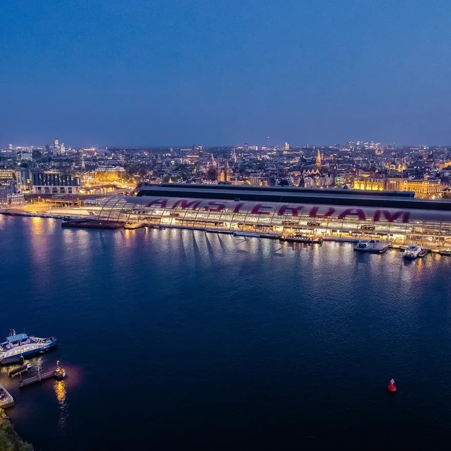 Aerial view Amsterdam Central Station