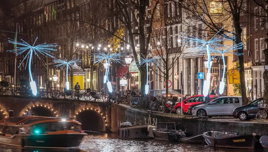 Amsterdam Light Festival lights along the canal ALF