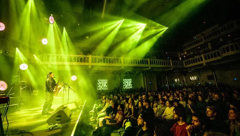 Arists on stage at Super Sonic Jazz Festival 2021 in Paradiso. Nubya Garcia